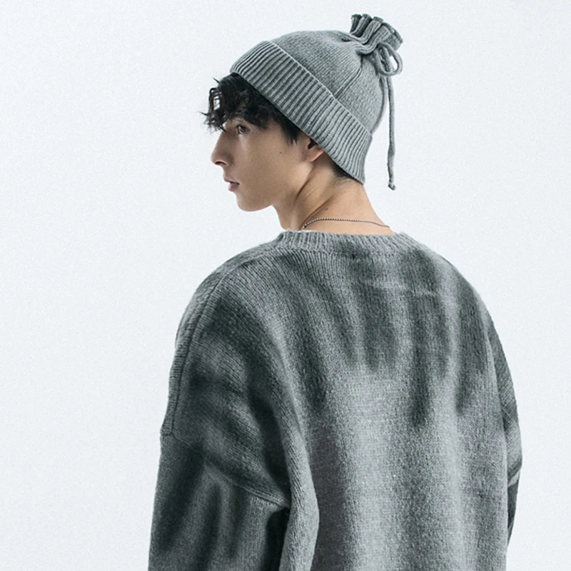 Осенне зимняя мужская вязаная шапка женская с карманами свободного размера