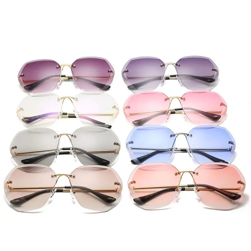 

Luxury Rimless Sunglasses Women Brand Designer Summer Oversized Vintage Shades Sun Glasses For Women Female Lady Sunglass UV400