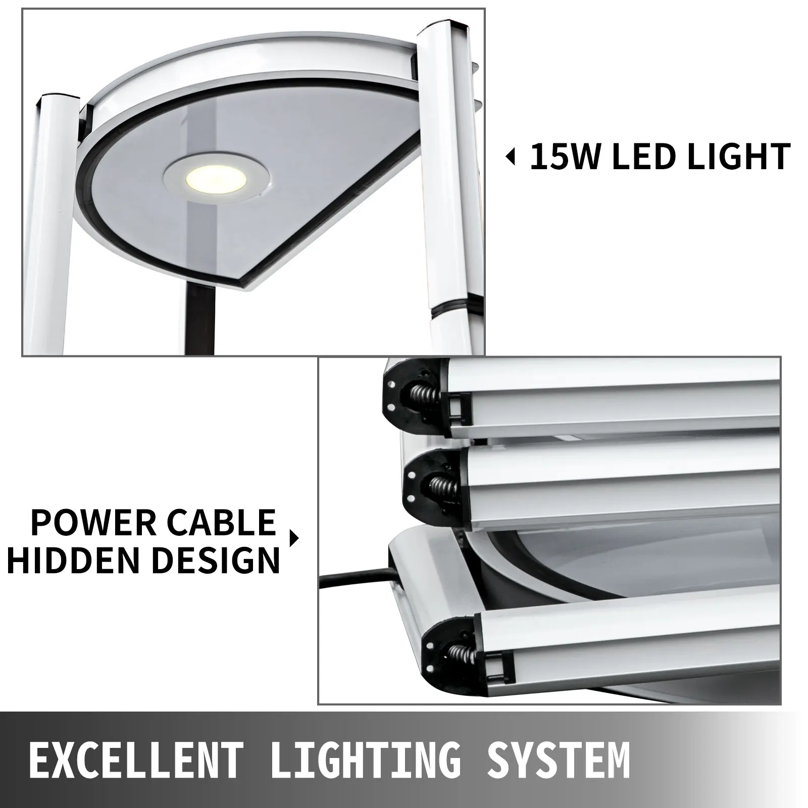 

VEVOR 81" 4 Tier Trade Show Spiral Display Shelf with Storage Bag & 15W LED Light Foldable Design Semicircle Tower Rack