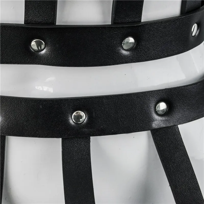 

2 Pieces Set Sexy Leather Harness Female Skirt Bra Cage Hollow Out Dresses Fashion Black Women Belts Rave Party Fetish Clothing