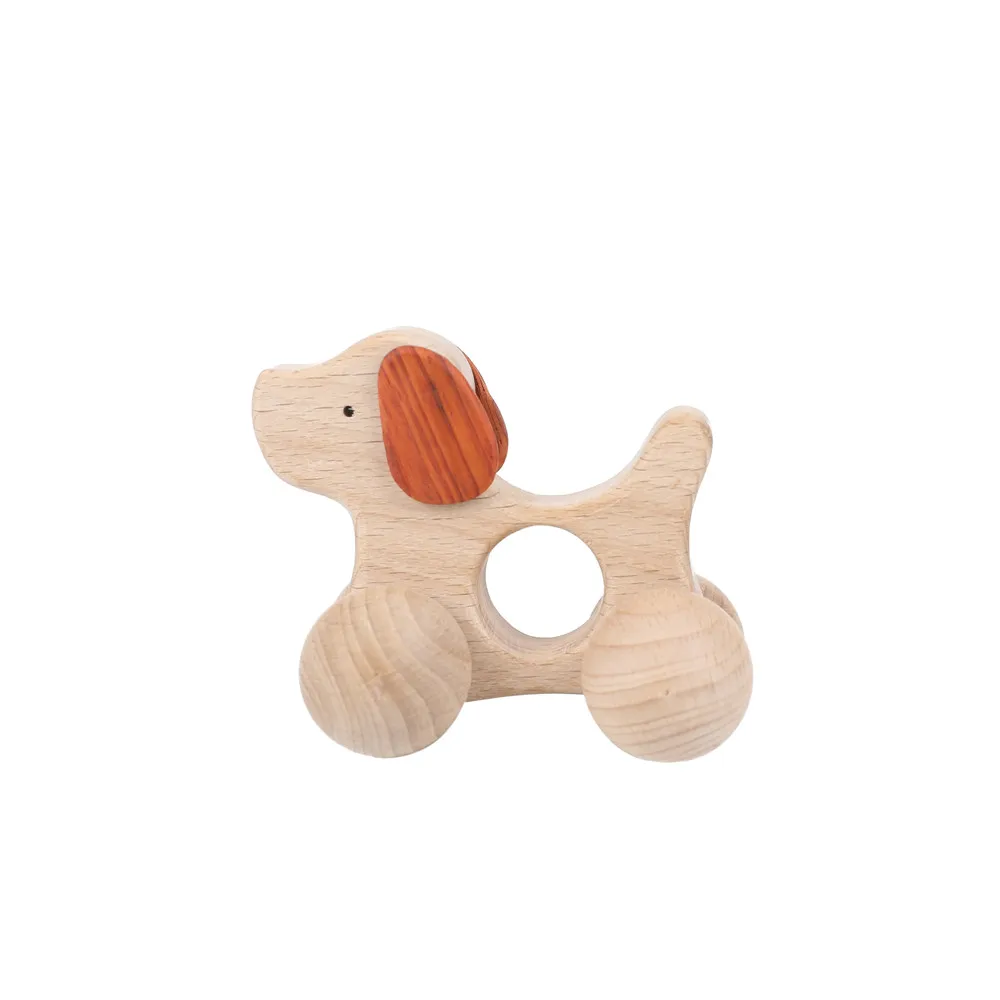 

1PCS Baby Toys Wooden Car Cartoon Animals Shape Food Grade BPA Free Newborn Montessori Handmade Rattles Newborn Teether Toy Gift