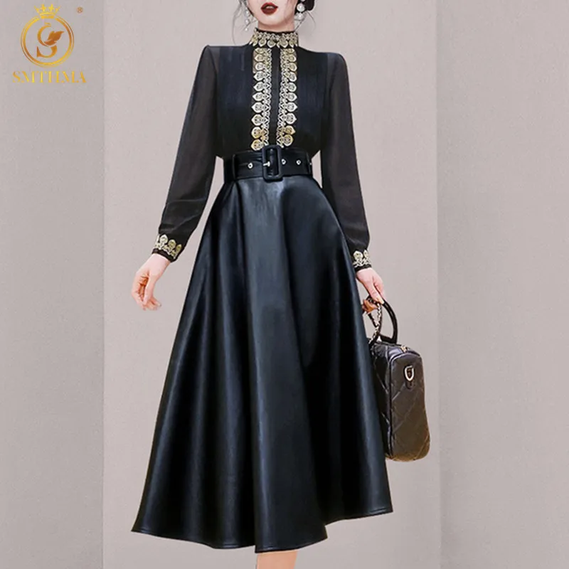 

New Fashion Runway Autumn And Winter Skirt Suit Women's Vintage Flower Embroidery Blouse High Waist Pleated Skirt Two Piece Set