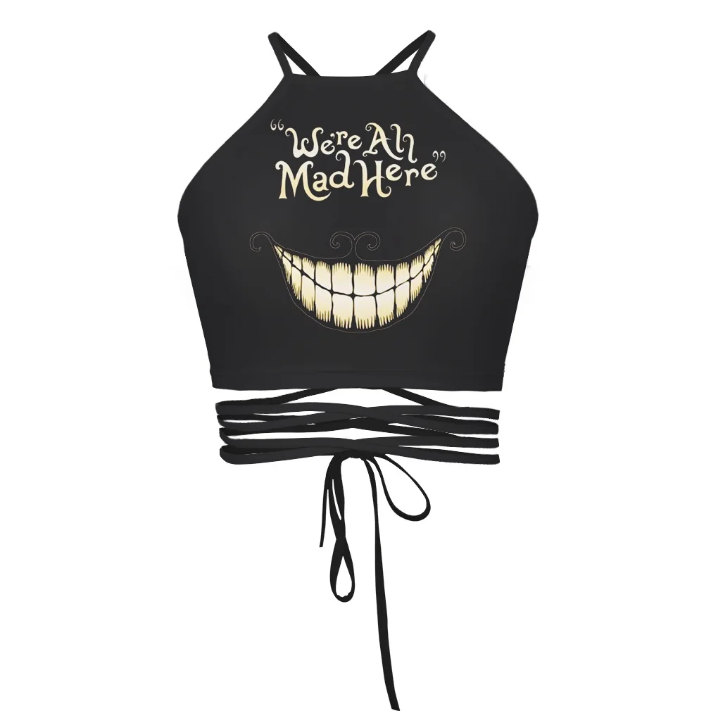 Кроп-Топ женский с принтом головы черепа ажурный топ лямкой на шее пикантная