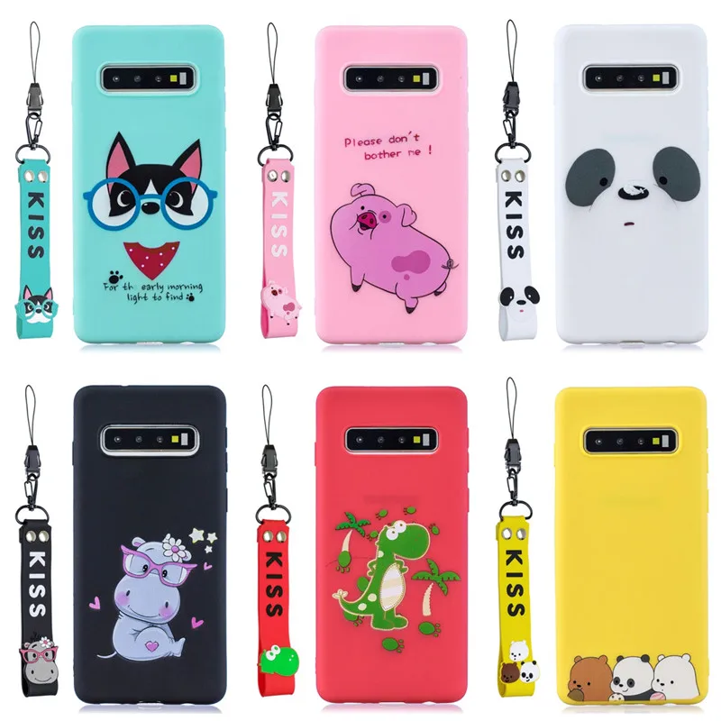 Мягкий чехол на ремешке для Samsung S10 Lite S8 S7 S9, чехол с мультяшными животными для Samsung Galaxy S10 + S8 PLUS S7 edge