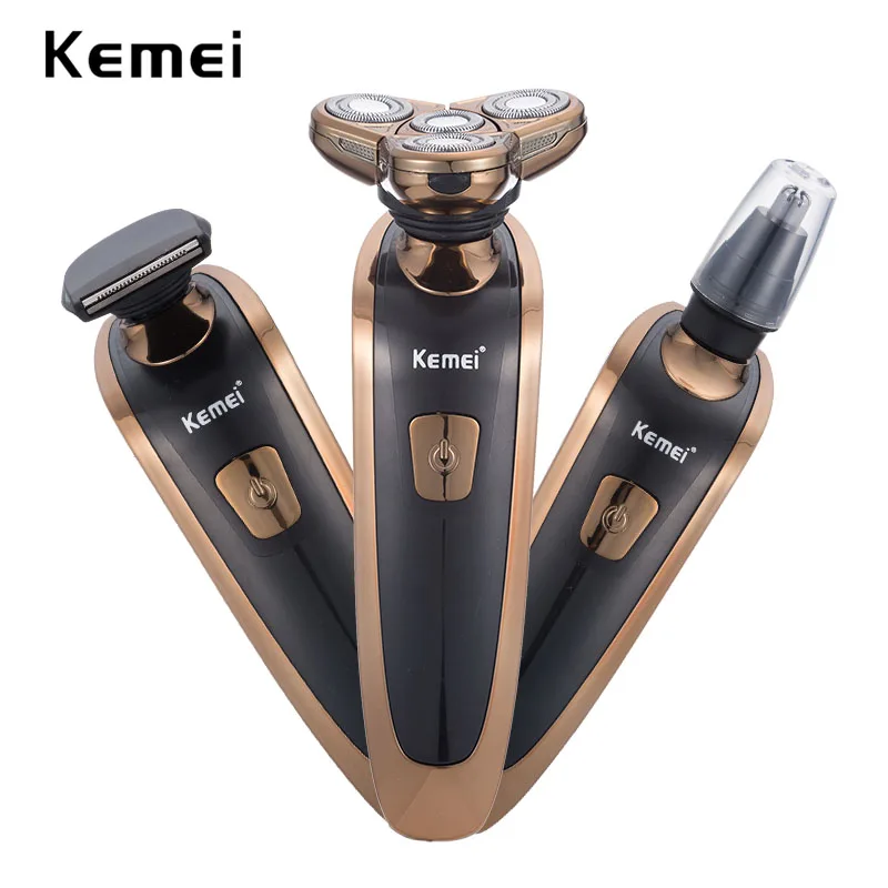 Kemei 3 в 1 моющаяся аккумуляторная электробритва Мужская машинка для бритья носа