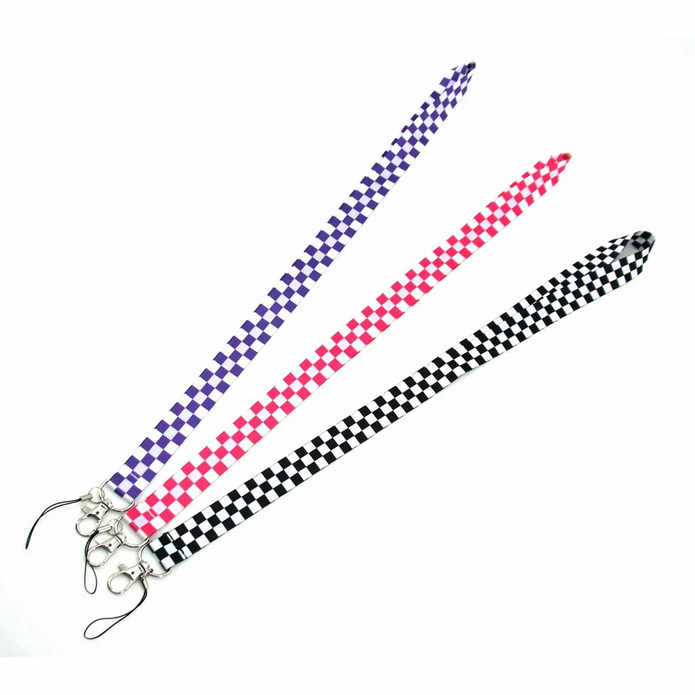 30pcs cute lanyard grid phone strap long neck lanyards for mobile phone accessories charm wrist strap lanyards for key card free global shipping