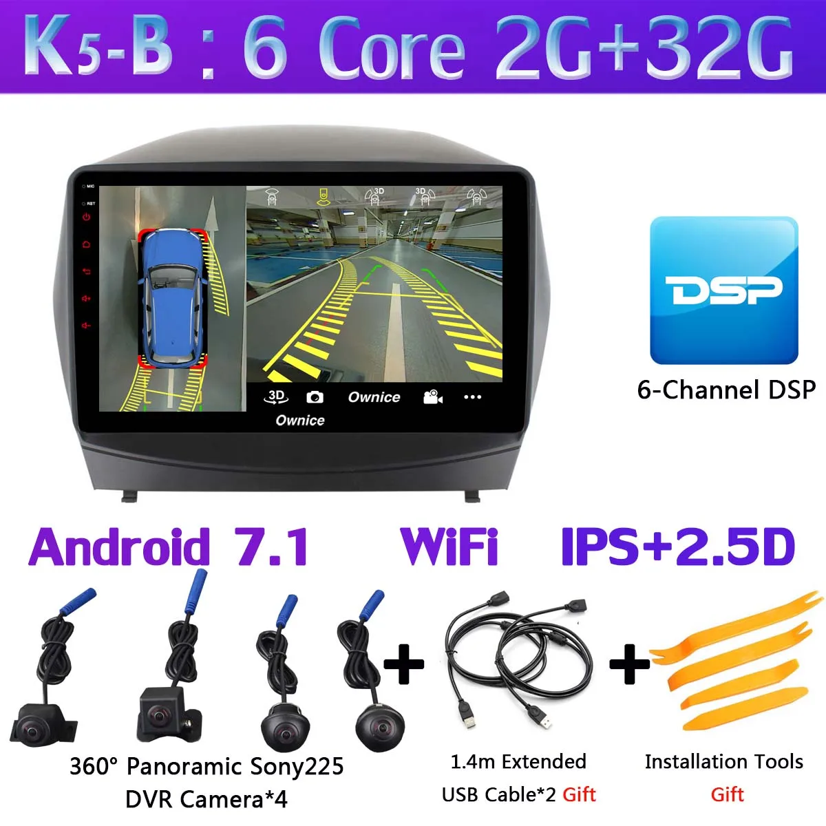 K5-B 360 ° панорамный 4 × камера Android 9,0 8 ядерный 4G+ 64G gps радио CarPlay SPDIF DSP Автомобильный мультимедийный плеер для hyundai IX35 Tucson 2 LM - Цвет: K5-B
