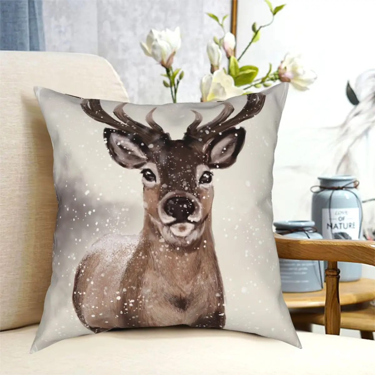 

Winter Deer Square Pillowcase Printed Decor Throw Pillow Case Home Cushion Cover Wholesale