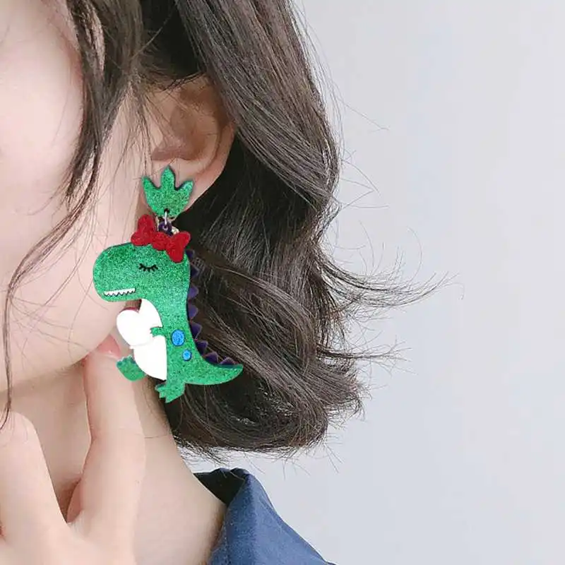 Милые акриловые серьги с животными в виде динозавра блестящие Модные женские