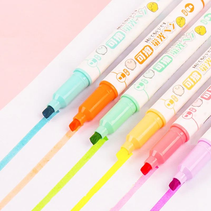 

Double-headed erasable highlighter marking color highlighter hand account pen clip pen type a box of 6 6 colors