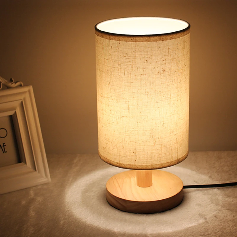 

Simple Modern Home Bedroom Bedside Lamp Study Living Room Solid Wood Light Creative Carton Table Light Cloth Desk Lamp