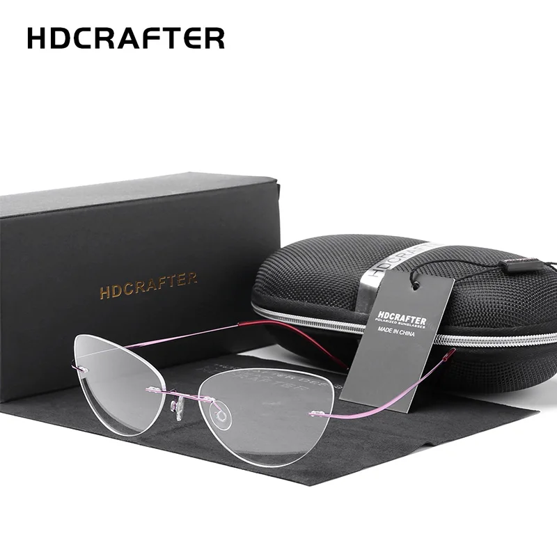 HDCRAFTER оправа для очков без оправы женщин Кошачий глаз титановая Ультралегкая