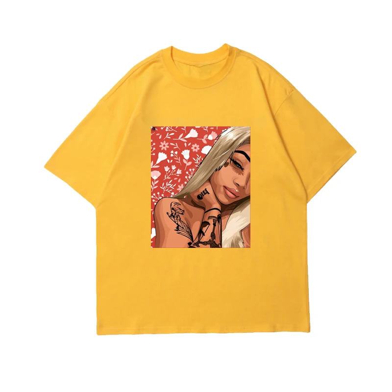

2021 Sunmmer Hand-Painted Singer Print Short-Sleeved Casual Fashion Street Wear For Men And Women Oversized Round Neck T-Shirt