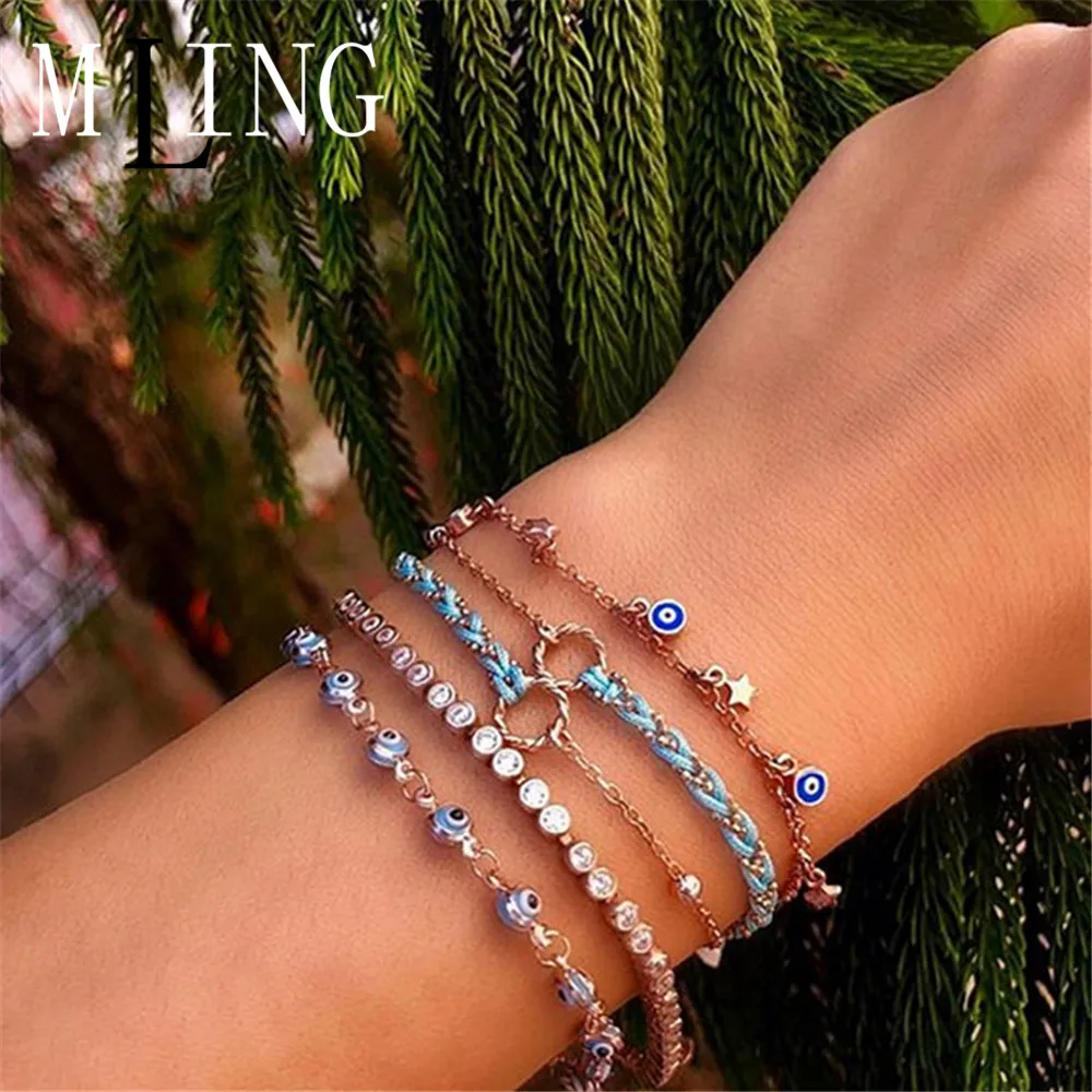 MLING 4 шт./компл. Винтажный Золотой сплав бисер кристаллы браслет набор богемный
