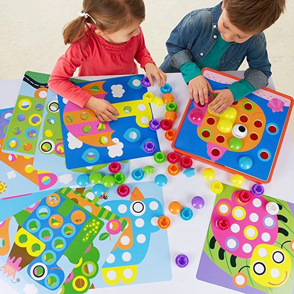 

Kids Button Art Color Matching Mosaic Pegboard Puzzles Early Learning Toys