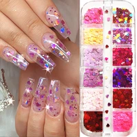 12 gridsbox 3d nail butterfly love heart sequins mixed valentines day nail art decorations holographic laser glitter flakes