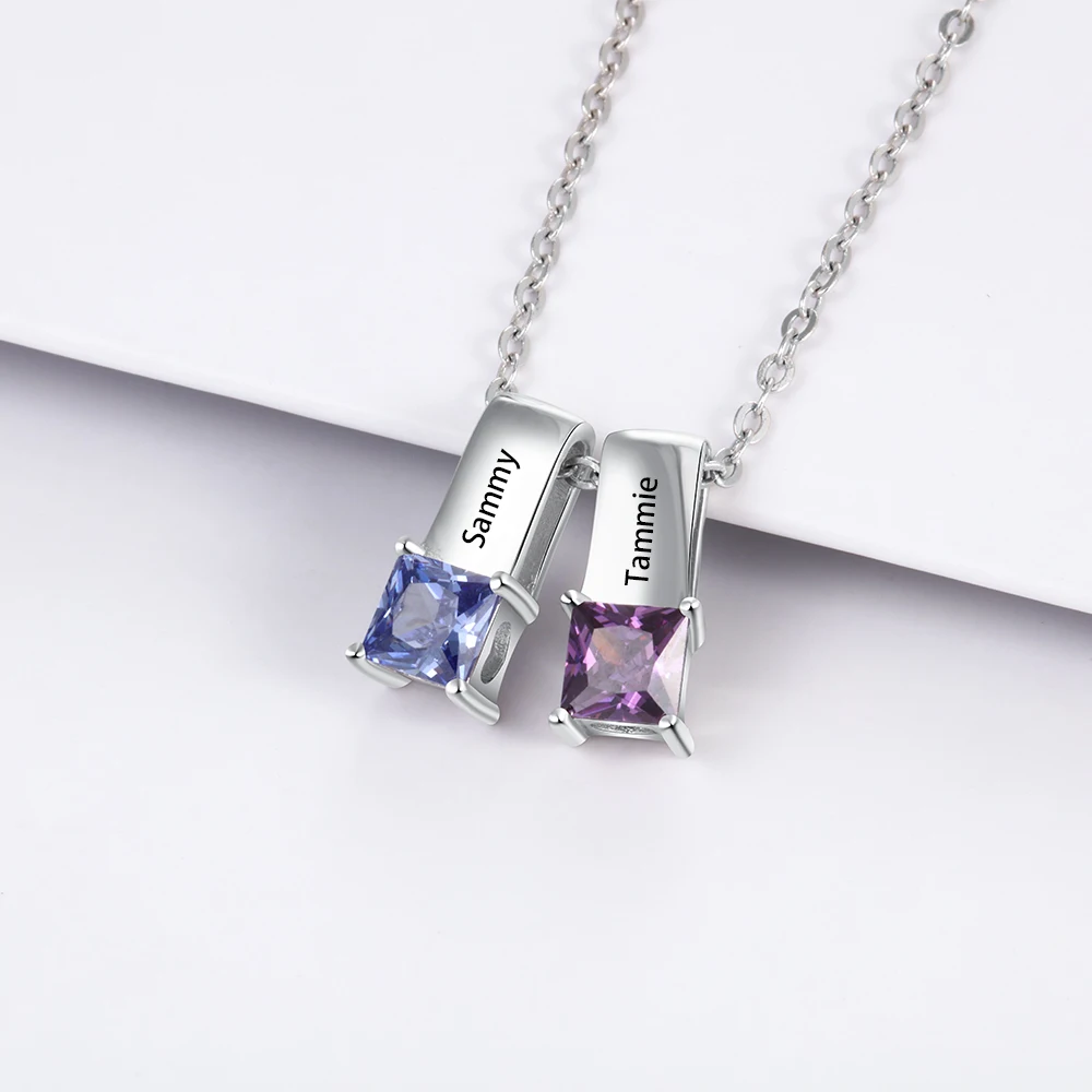 

Personalized Engraved Name Necklace Pendants Custom 12 Colors Birthstone Charm Necklace Jewelry Anniversary Gift