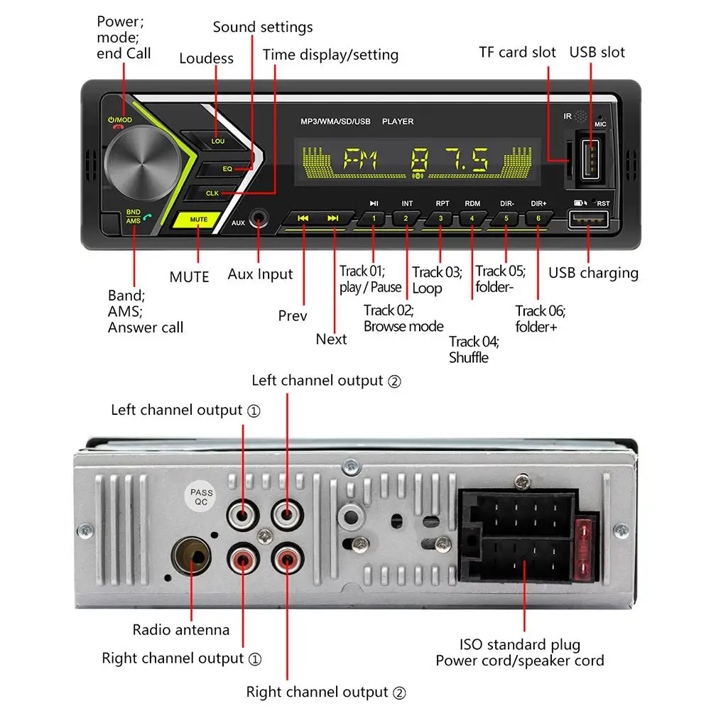 Автомобильный синий и зуб стерео MP3-плеер один Din громкой связи USB/Aux-in/FM радио