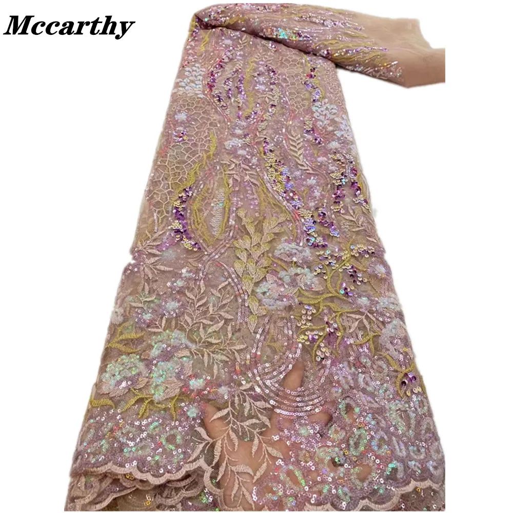 

2021White High Quality African Lace Fabric Organza French Net Embroidery Sequins Tulle Lace Fabric For Nigerian Party Dress