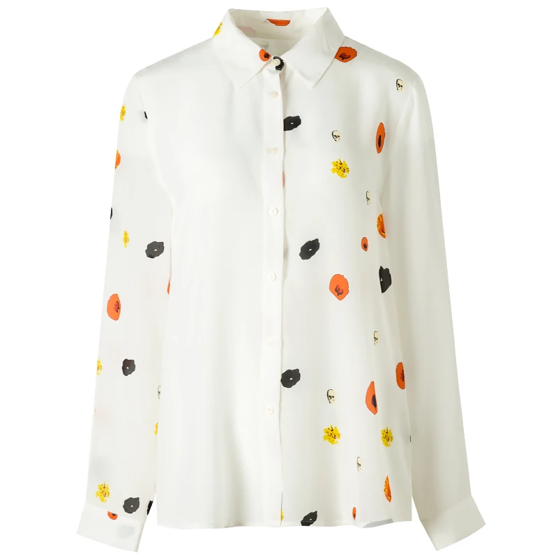 Женская шифоновая блузка с длинным рукавом Свободный Топ из натурального шелка