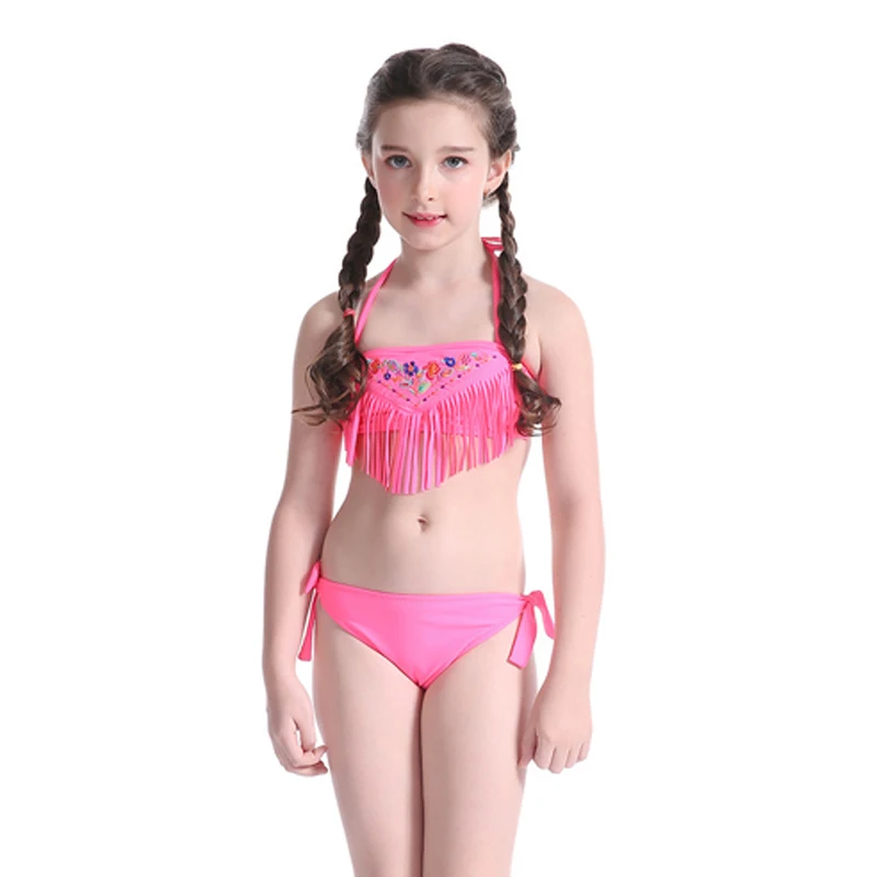 Купальник из двух частей с лямкой на шее и кисточками бикини для девочек