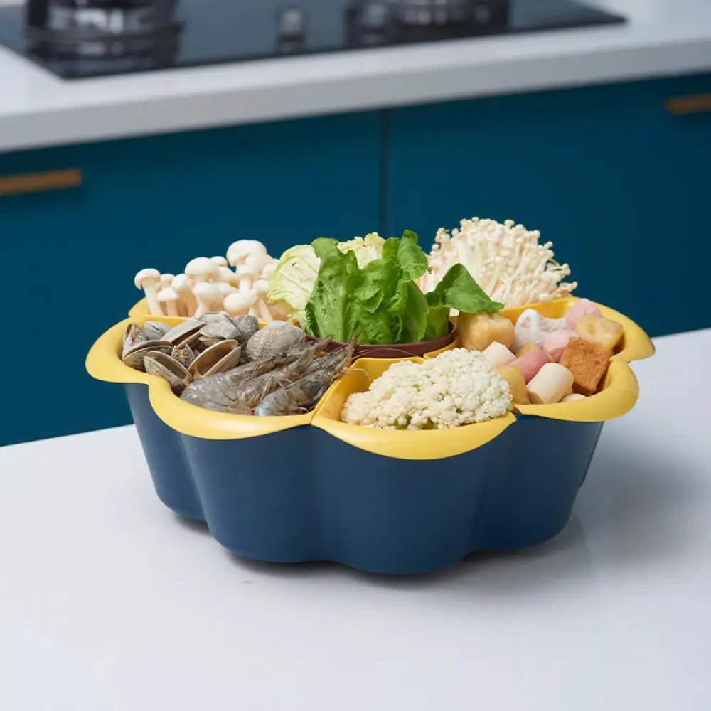 

Rotatable Household Hot Pot Plate Double-Layer Kitchen Food Sorting Basket Compartment Drain Plastic Basket