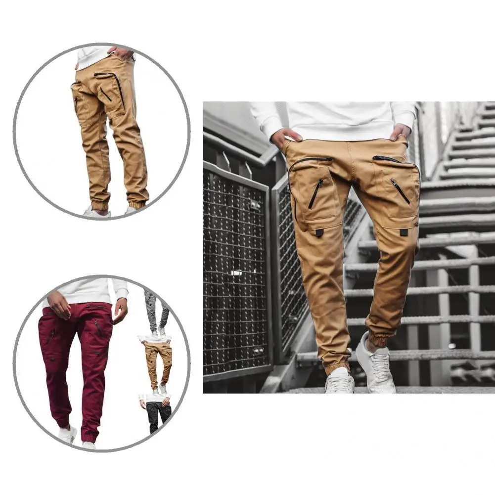 Trendy Quick Dry Men Pants Spring Trousers Zipper Decoration Multi Pockets