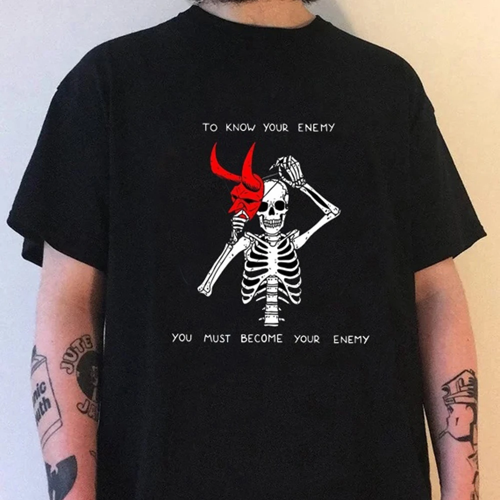 Футболка с коротким рукавом унисекс рисунком скелета Харадзюку гранж панк-рок