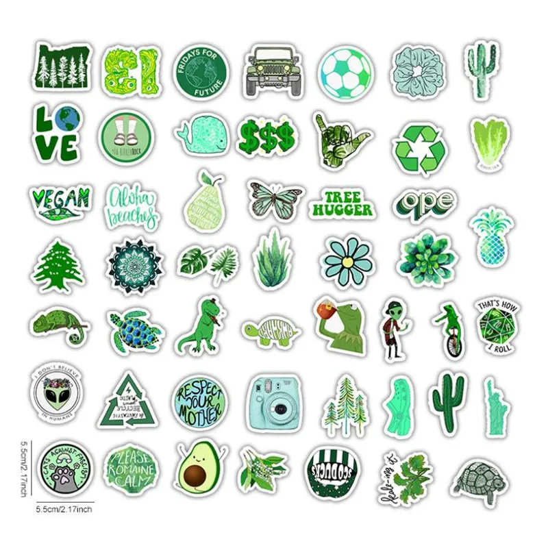 

10/30/50PCS Fresh Green Cartoon Graffiti Guitar Skateboard Helmet Water Cup Laptop Decorative Waterproof Stickers Wholesale