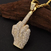hip hop necklace man iced out middle finger pendant fashion jewelry gift