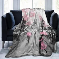 flannel throw blanket eiffel tower pink lovers in paris cozysoft plush blankets for bed couch living room sofa chair