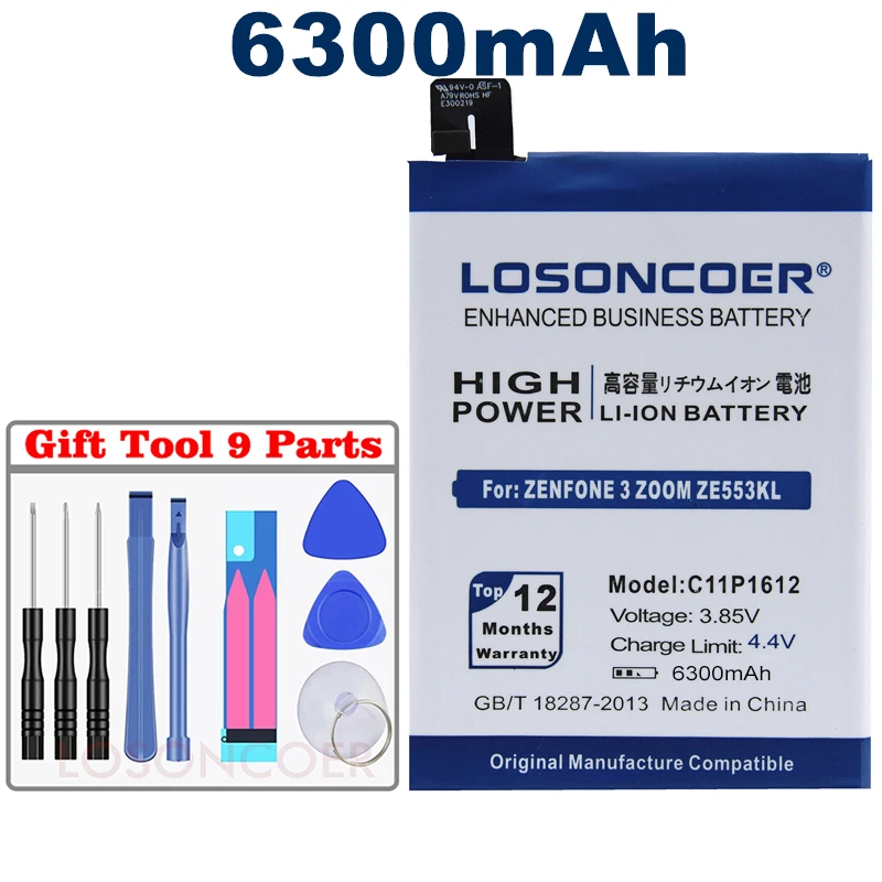 Аккумулятор LOSONCOER C11P1612 6300 мАч для ASUS Zenfone 4 Max Pro Plus ZC554KL X00ID 3 Zoom Z01HDA ZE553KL|Аккумуляторы