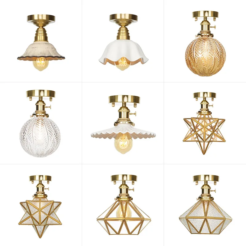 

Потолочный светильник из чистой меди в американском стиле, для ресторанов, гостиной, кофейни, креативный Ретро кабинет, коридора