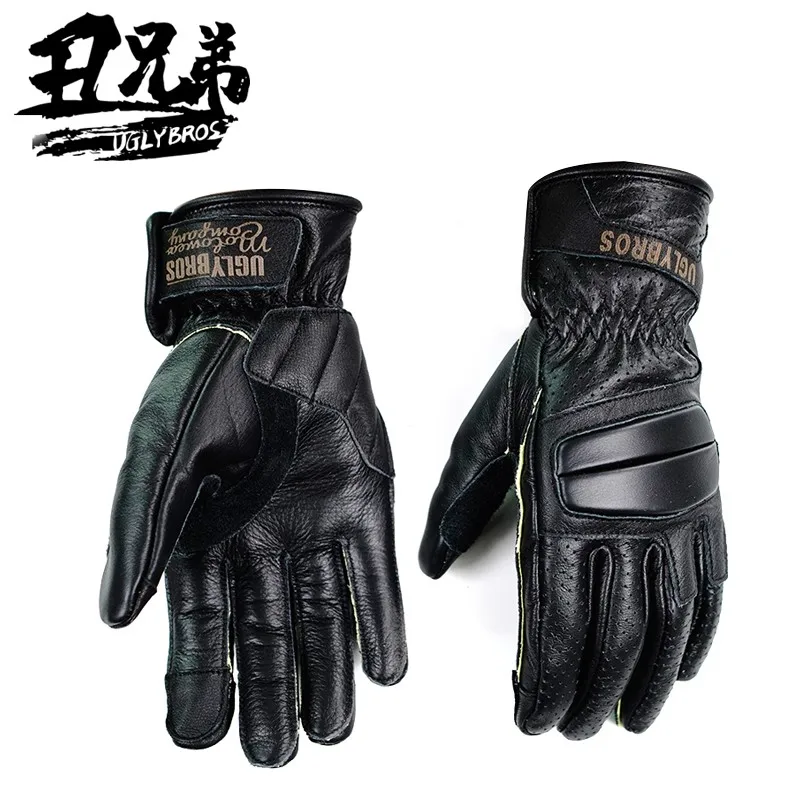 

UGLYBROS Retro Genuine Leather Motorcycle Gloves Riding Protective GlovesTouch Screen Breathable Motorbike Gloves Guantes Moto