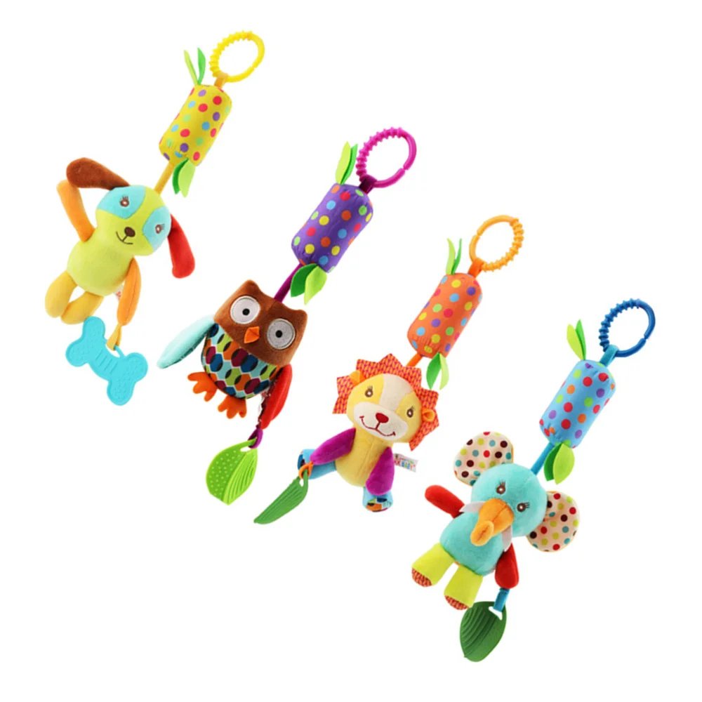 

4pcs Infant Hanging Rattle Bedside Bells Rotating Bells Stroller Crib Pram Rattle Bed Cartoon Gift Toys (Elephant + Lio