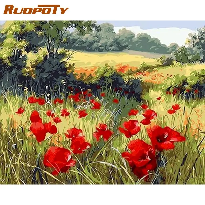 

RUOPOTY Red Flowers Frame DIY Painting By Numbers Wall Art Picture Canvas By Numbers Diy Gift For Home Decoration