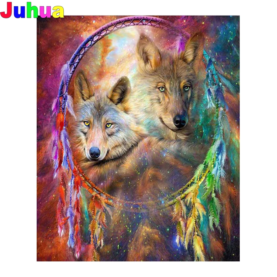 

Feather dreamcatcher wolf Full drill 5D DIY diamond painting animal diamond embroidery cross stitch needlework home decor gift
