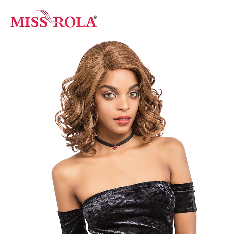 Hoa Hậu Rola NGẮN GỢN Sóng Tóc Tổng Hợp Phối Ren Phía Trước Tóc Giả 14 Inch Bên Chia Tay Phụ Nữ Tóc Giả Chịu Nhiệt Tóc Vàng Màu F27/30/33 #