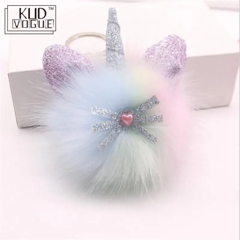 Брелок для ключей с пушистым помпоном в виде единорога брелок мех кролика шар