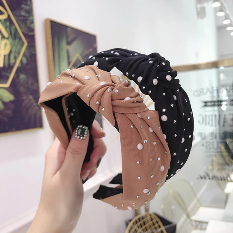 Повязки для волос CN Fashion Knot Стразы с жемчужным орнаментом повязки ручной работы