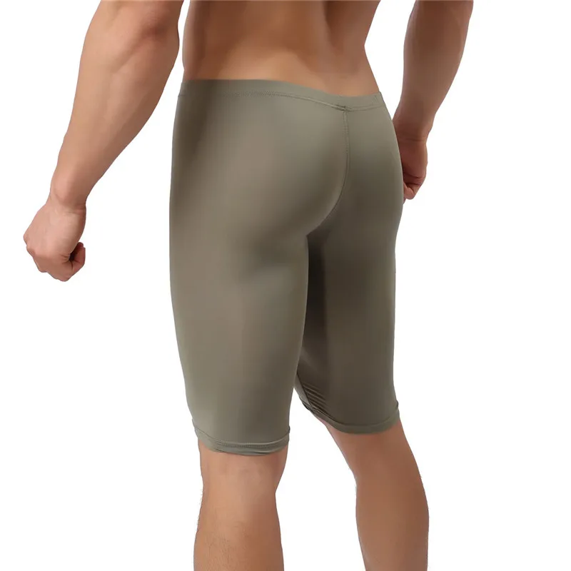

2 Piece Ice Silk Sleep Bottoms Mens Long Boxer Shorts Sexy Bugle Pouch Pajama Summer Ultra-thin Slip Homme Underwear Sleepwear