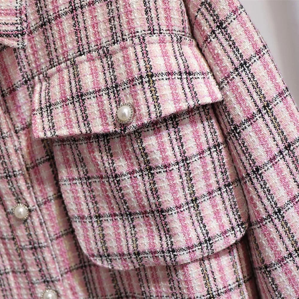 Новинка 2021 осенне-зимняя женская одежда большой свободный розовый клетчатый