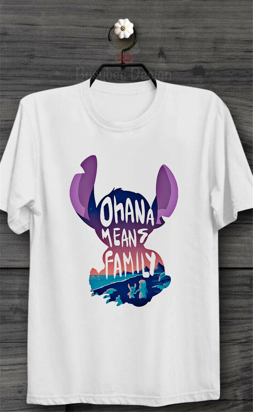 Лило и Стич Ohana значит семья фильм лозунг Винтаж унисекс футболка B525 Мужская