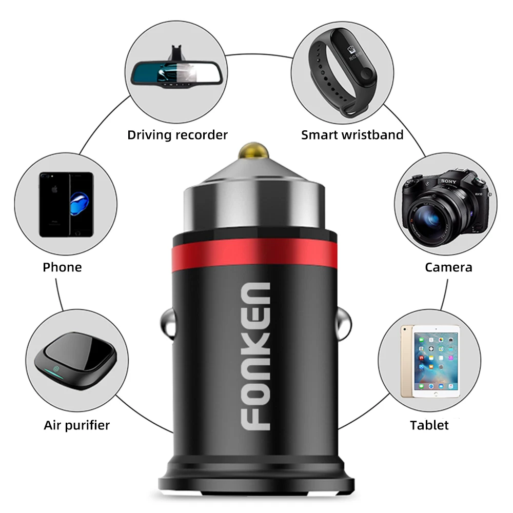 FONKEN 5V 3.1A USB Автомобильное зарядное устройство 2A для мобильный телефон адаптер 2