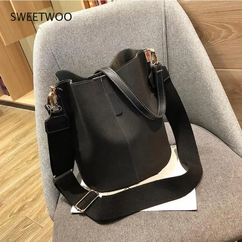 

Women's Bucket Pu Shoulder Bag Large Capacity Tote Bag, Vintage, Matte, Faux Leather Handbags Female Solid Color Messenger Bags