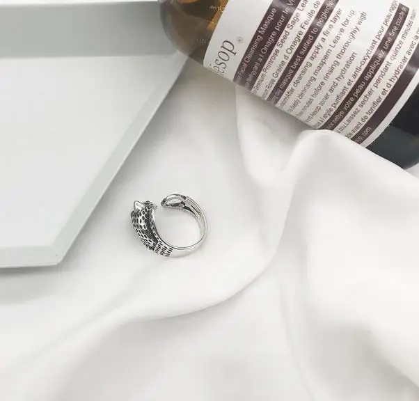 S925 тайское серебряное женское кольцо с милым котенком в стиле ретро модное котом