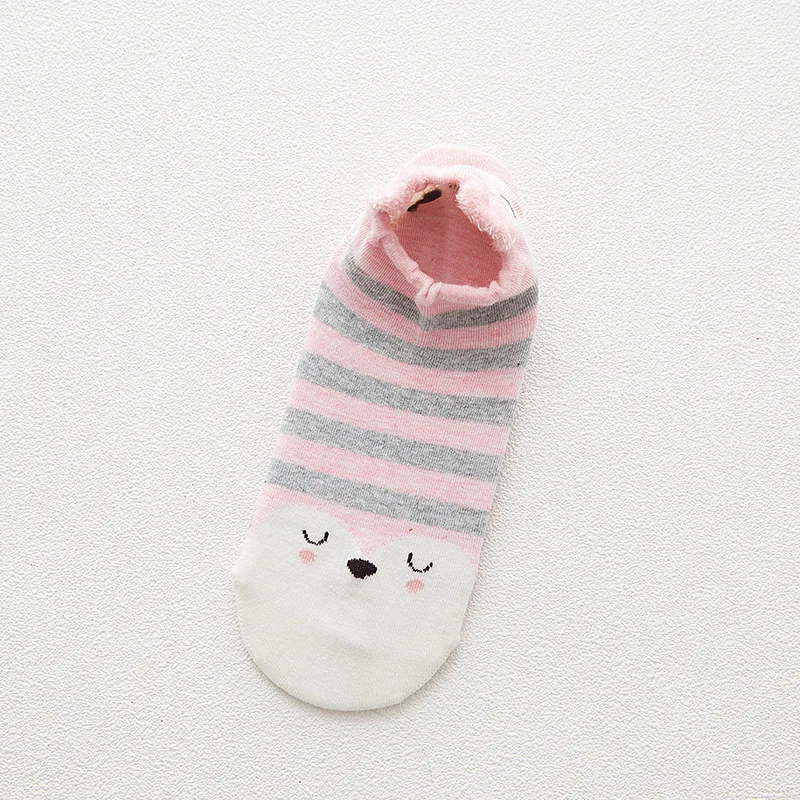 2 шт., женские короткие носки Kawaii, осенне-зимние носки для кошек, собак, кроликов, короткие носки-башмачки с изображением животных, милые хлопковые японские носки, Размер 35 - Цвет: Pin