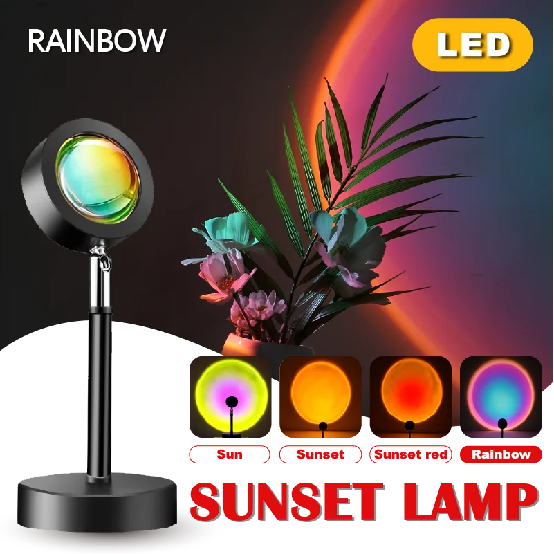 

Rainbow Sunset Projector Atmosphere Night Light Home Coffee Shop Background Wall Decoration Colorful Sunset Lamp for dropship.