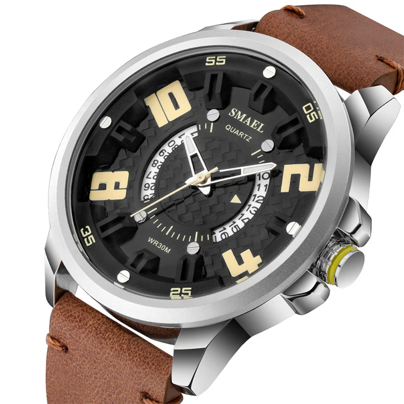 Top Luxury Brand Watch Men Business Chronograph 30M Waterproof Analog Wristwatch Leather Quartz Watch For Men Relogio Masculino