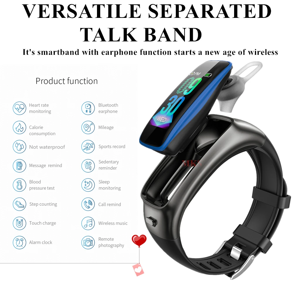 

MOCRUX V09 фитнес-Браслет беспроводные Bluetooth наушники 2 в 1 Bluetooth 4,0 чип спортивные Смарт-часы